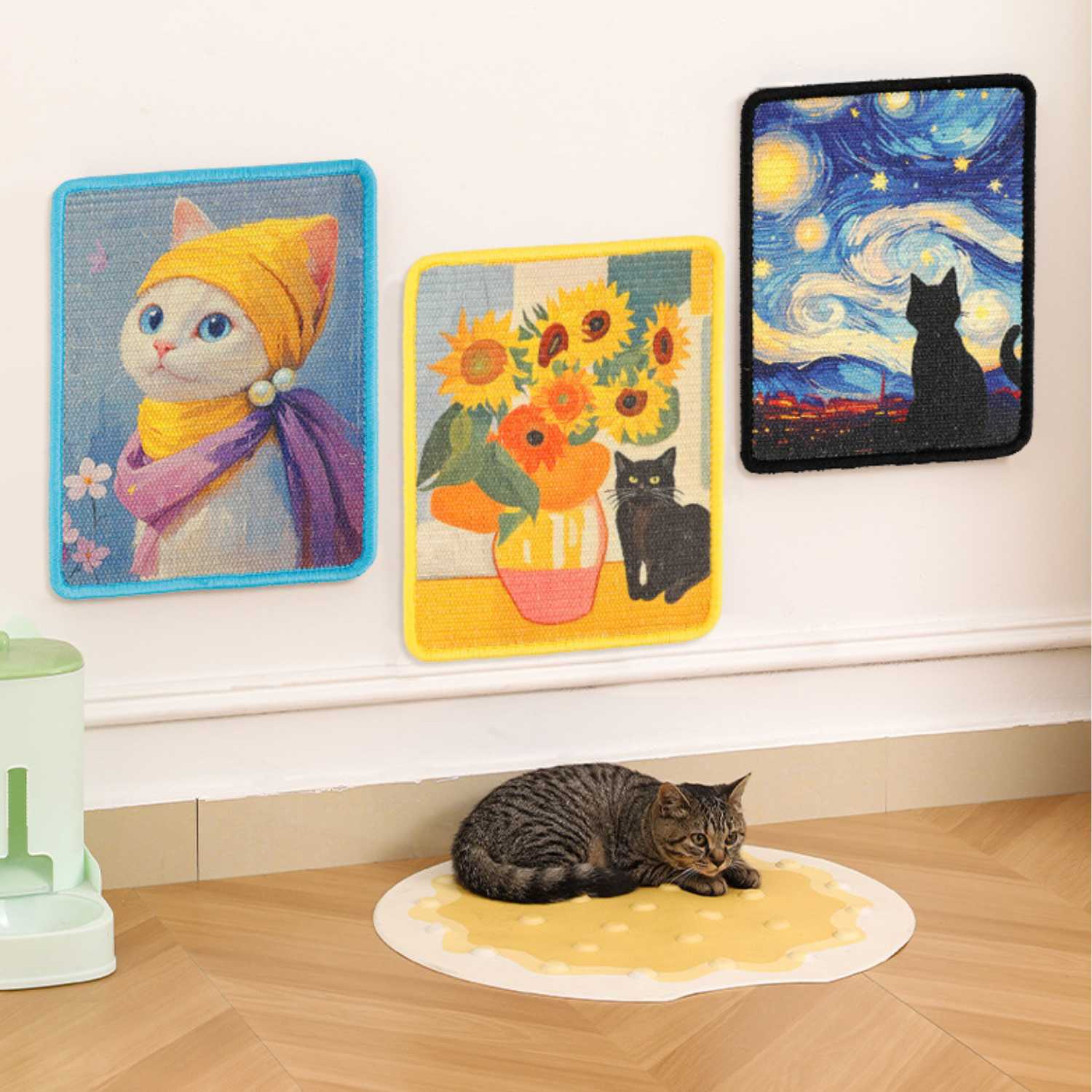 Kattenkrabmat Sisal witte kat met sjaal